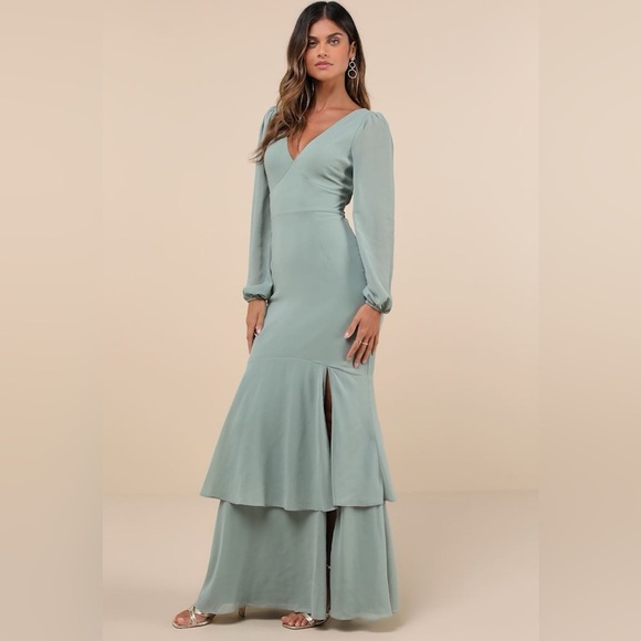NEW Lulus Tier Elegance Sage Brush Long Sleeve Tiered
Maxi Dress, Plus Size 2X - Picture 2 of 13